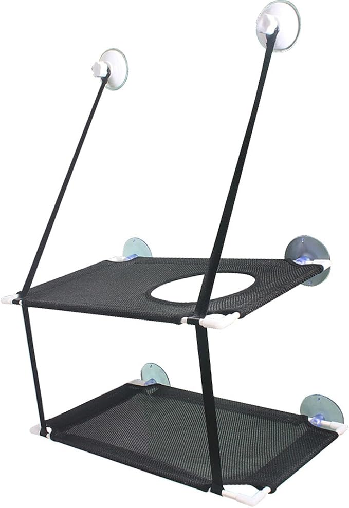 DAN&DRE Cat Hammock, Double Layer Hanging Installation with Strong Suction Cup and Sturdy Brackets, Soft Mesh Fabric Window Perch for Indoor Outdoor Cats Resting on Smooth Surfaces (Black 2 Layer)