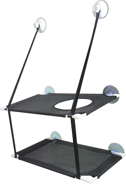 DAN&DRE Cat Hammock, Double Layer Hanging Installation with Strong Suction Cup and Sturdy Brackets, Soft Mesh Fabric Window Perch for Indoor Outdoor Cats Resting on Smooth Surfaces (Black 2 Layer)