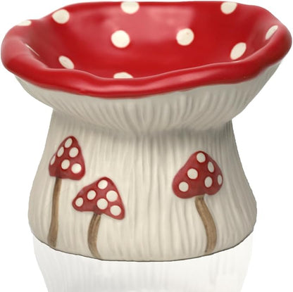 Ceramic Cat Bowl, Cute Red Mushroom Elevated Cat Food Dish, Shallow Raised Feeder, Anti Vomiting, Stress Free, Whisker Fatigue