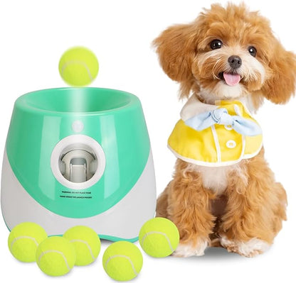 Automatic Ball Launcher for Dogs, Interactive Dog Ball Thrower with 6 PCS 1.96" ETPU Balls, 3 Adjustable Distance Settings (9.84-29.52FT), Indoor Outdoor Fetch Trainer Toy for Small & Medium Dogs
