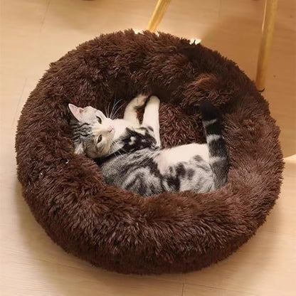 Cat Beds for Indoor Cats - Cat Bed Washable 20/24 inches, Dog Beds for Small Medium Dogs, Anti Anxiety Round Fluffy Plush Faux Fur Pet Bed, Thick Bottom (Coffee, Medium)