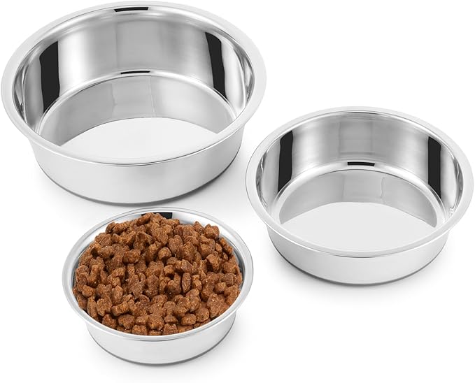 Stainless Steel Dog Bowls 2 Pack – 2 Cup Pet Food & Water Bowls with Non-Slip Rubber Base, Dishwasher Safe, for Small Dogs & Cats