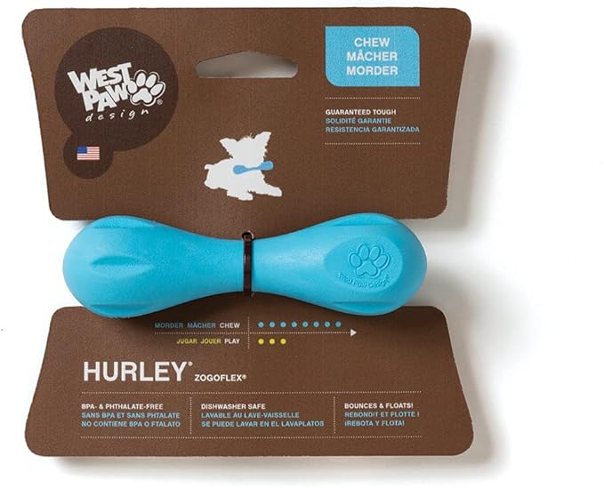 WEST PAW Zogoflex Hurley Dog Bone Chew Toy – Floatable Pet Toys for Aggressive Chewers, Catch, Fetch – Bright-Colored Bones for Dogs – Recyclable, Dishwasher-Safe, Non-Toxic, Large, Aqua