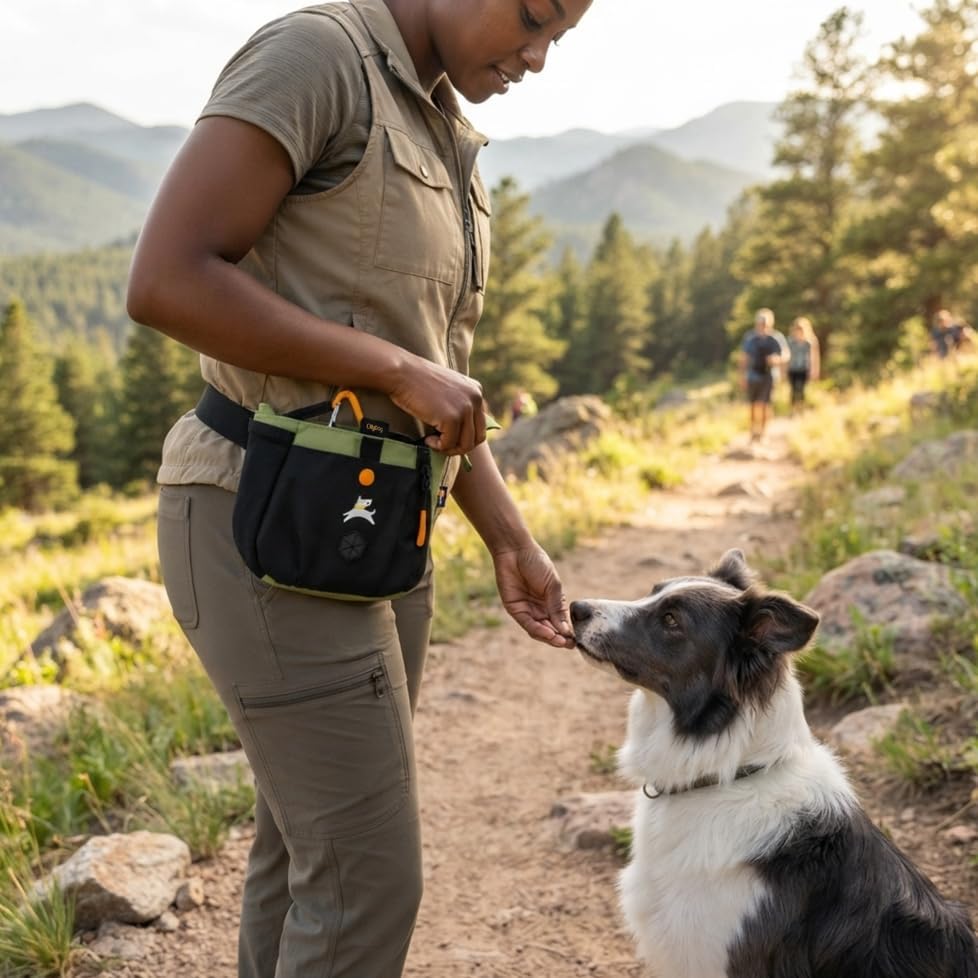OllyDog Backcountry Day Bag | Dog Training Treat Pouch | Eco-Friendly Recycled Fabric Fanny Pack with Zipper Closure, Built-in Poop Bag Dispenser & Adjustable Waist Belt (Palm) - Image 2