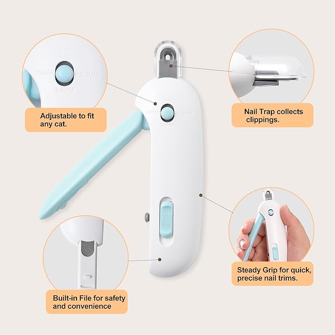 Spritz Defur Comb for Cats | Upgraded Electric Steam Cat Brush | Steam Brush for Cats | Cat Nail Clippers with Safety Design | Pet Bath Brush with Gel Dispenser |3PCS Premium Grooming Supplies, khaki