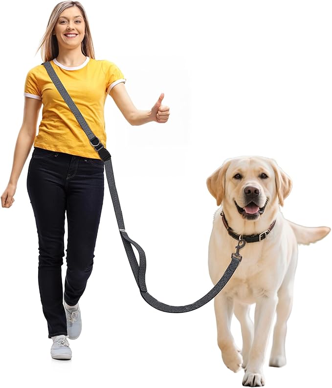Hands Free Dog Leash,Galaxy Reflective Crossbody Leash, 6–9.5 ft Adjustable Heavy Duty Waist Belt for Medium and Large Dogs Walking,Running,Jogging,Training,Night Walking （290cm, Black