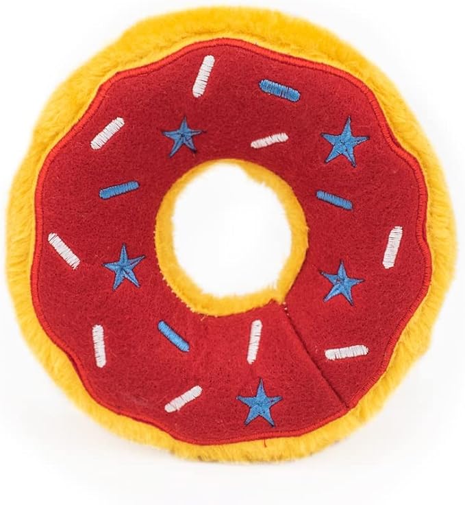 ZippyPaws - Original Donutz - No Stuffing, Squeaky Plush Dog Toy - Americana, Original Size (ZP1022)