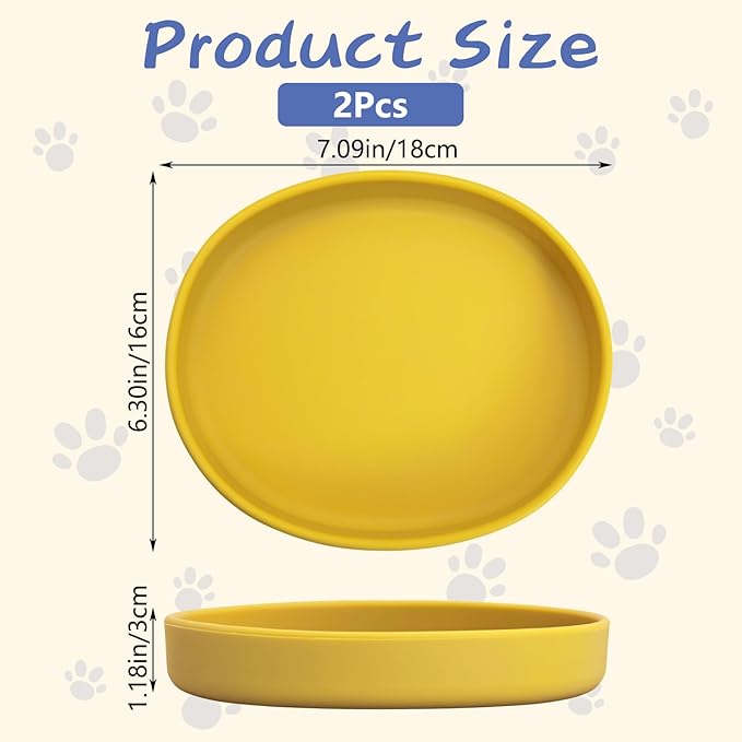 Fhiny 2 PCS Silicone Cat Food Bowls Shallow Dog Bowl 7" Non-Slip Pet Feeding Dishes for Dry and Wet Food Whisker Fatigue Cat Plates for Kitten Puppy and Small Pets(Yellow)
