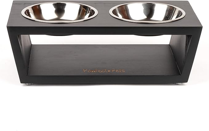 4" Tall Elevated Dog Bowls for Small Dogs, Food and Water Bowl Set by Pawfect Pets (Black)