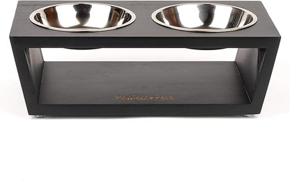 4" Tall Elevated Dog Bowls for Small Dogs, Food and Water Bowl Set by Pawfect Pets (Black)