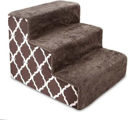Best Pet Supplies Dog Stairs & Steps - Foam Steps for Small Dogs & Cats, Non-Slip Indoor Balanced Pet Step Support, Dog Ramp, No Assembly, Brown Lattice Print, 3-Step (13.5-inch Height)