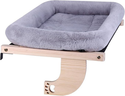 Cat Window Perch Hammock Wall Shelves Beds for Indoor Cats Supplies Design Robust Metal Frame Seat Large Cats and Kittens Pets Natural Wood, 24''L Easy to Adjust Windowsill, Bedside (Grey)