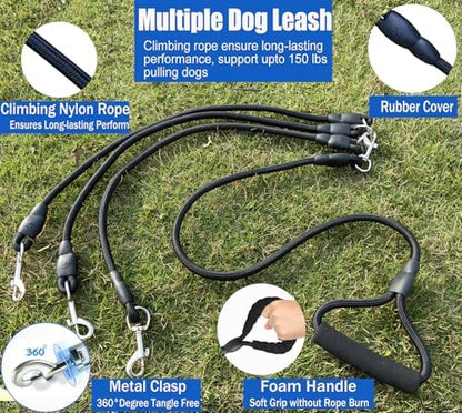 Heavy Duty 3 Dog Leash for Large Dogs No Tangle Detachable 360° Swivel Device with Padded Handle for Two/Three Pets - Image 6