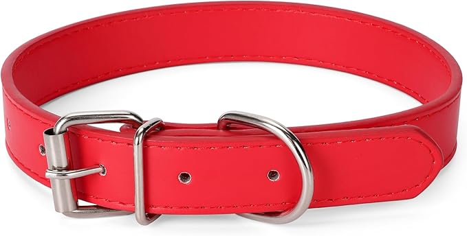 red Leather Dog Collar for Small,Medium, Large Dog, (Wide: 0.75'' for Dog's Neck: 10''~14'', red, M)