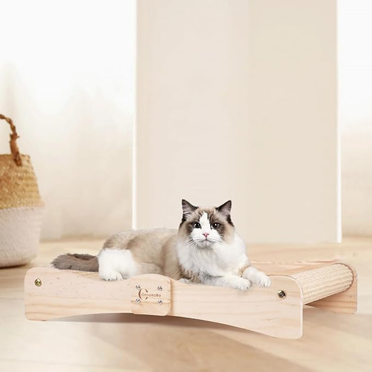 Sisal Cat Scratcher Bed,Extra Large Cat Scratch Post with Climbing Bed,Wooden Scratching Board with Sisal Pad for Kittens Cats and Small Animals Indoor Use