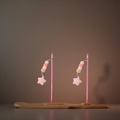 2 Pcs Pink Cat Stick Toy Elastic Rope Plush Ball Star Pendant Bite-Resistant Comfortable Grip Relieve Boredom Handmade Kitten Teaser Wand Cat Mice and Animals Toys Pet Supplies