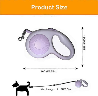 Double Dog Leash for Walking 2 Small Dogs (Up to 33 Lbs Each), Dual Retractable 9.8ft Extendable Strong Nylon Tape Pet Leash with Poop Bags, One-Handed Brake, Pause, Lock (Purple)