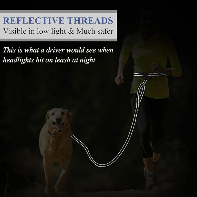 VIVAGLORY Hands Free Dog Leash Bungeeone Running Dog Leash with Waist Belt for Running Walking & Jogging, Bungee & Around Waist for Pet, M, Navy Blue/Black