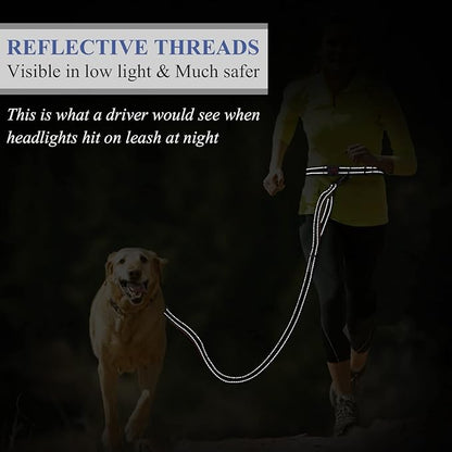 VIVAGLORY Hands Free Dog Leash Bungeeone Running Dog Leash with Waist Belt for Running Walking & Jogging, Bungee & Around Waist for Pet, M, Navy Blue/Black