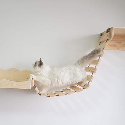 Wall-Mounted Bridge & Shelf – Multi-Functional Climbing Step with Natural Sisal Rope, DIY Feline Highway for Kittens to Large Cats Set