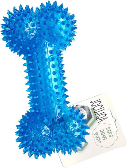 Dog Squeaky Bone Chew Toy for Aggressive Chewers, Durable Dog Rubber Bone Toy Dogs Teeth Cleaning and Training (Blue)
