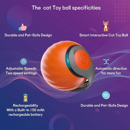 2026 Upgraded Self-Moving Cat Toy Ball with Tail (2-Pack) - Rechargeable Smart Interactive Kitten Toys, 2-Speed Modes, Bite-Resistant Indoor Exercise Toys for Bored Cats (Blue&Orange)