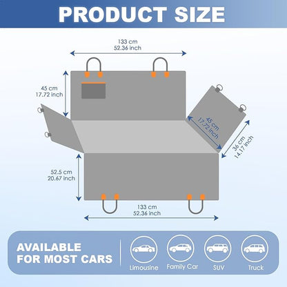 Dog Back Seat Cover Hammock, Waterproof 600D Heavy Duty Dog Car Seat Cover with Side Flaps, Scratch-Resistant Bench Seat Protector for Cars, SUVs & Trucks Grey