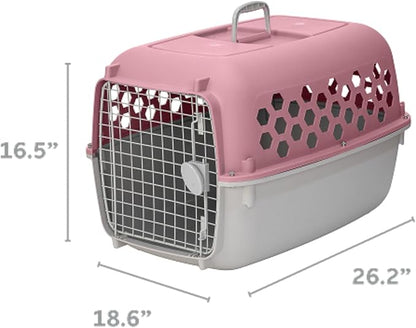 26" Plastic Portable Dog Kennel, Pink – Lightweight Travel Crate for Medium Dogs Cat, Durable & Ventilated, Indoor/Outdoor Use