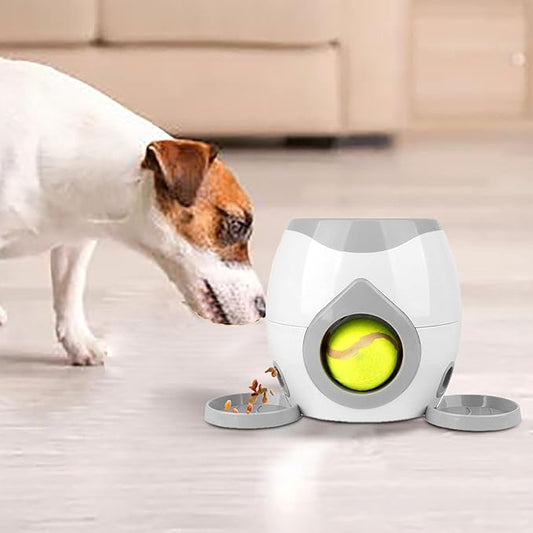 Dog Food Reward Machine, Automatic Dog Ball Launcher, Dog Tennis Ball Throwing Machine for Interactive Play & Training Small and Medium Dogs (White)