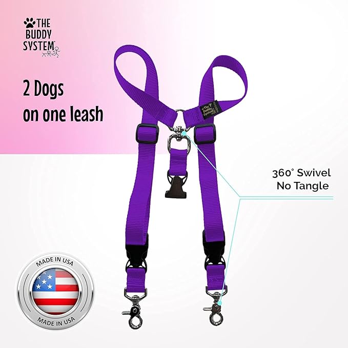The Buddy System Accessories for Our Dog Leashes Made in USA (Double Buddy, Regular Dog Purple)