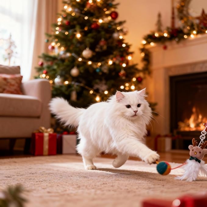 NOLITOY 3Pcs Christmas Cat Toy,Interactive Xmas Wand Sticks with Bell Attachment for Kitten Reindeer Xmas Indoor Pet Supplies