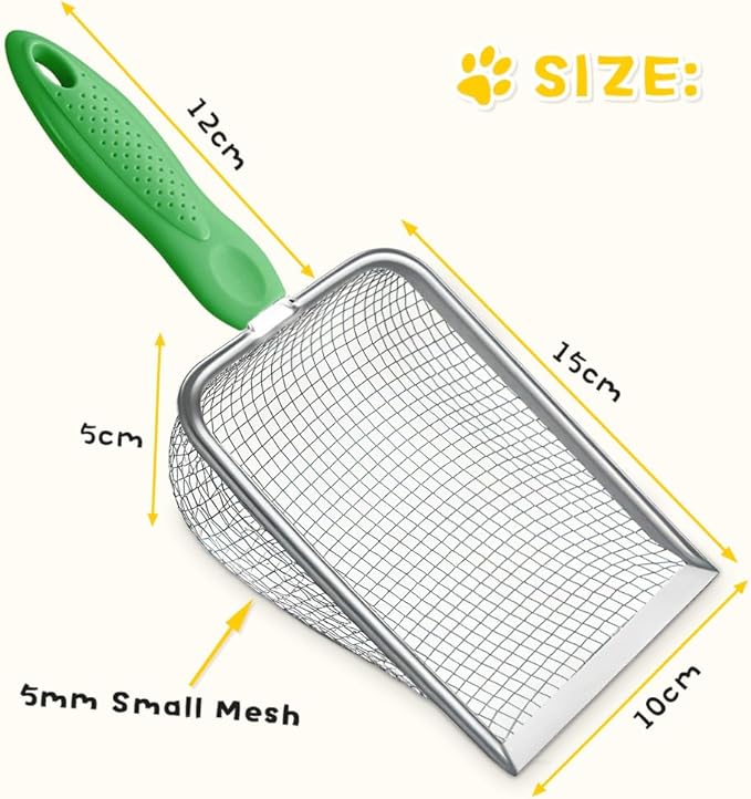 Metal Cat Litter Scoop,Sturdy Litter Cleaner Corner Shovel,Stainless Steel Mesh Litter Shovel,Easy to Clean Reptile Terrarium Sand Waste(Green)-Christmas