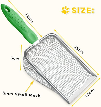 Metal Cat Litter Scoop,Sturdy Litter Cleaner Corner Shovel,Stainless Steel Mesh Litter Shovel,Easy to Clean Reptile Terrarium Sand Waste(Green)-Christmas