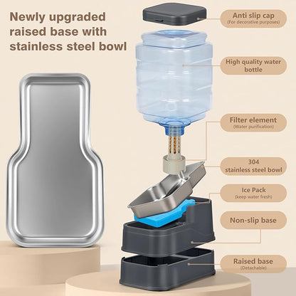 1.6 Gallon Pet Automatic Dog Water Dispenser Cat Gravity Waterer Feeder with Stainless Steel Bowl Large Capacity Puppy Feeding Raised Bowls with Filter,Ice Pack