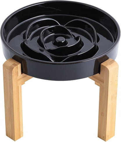 Black 8.66 in Dog Bowl Ceramic Slow Feeder for Medium Large Dogs,Elevated/Raised Slow Feeding Dog Food Water Dish Heavy Weighted,Puppy Dish for Fast Eaters,Puzzle Eating Bowl Modern Maze