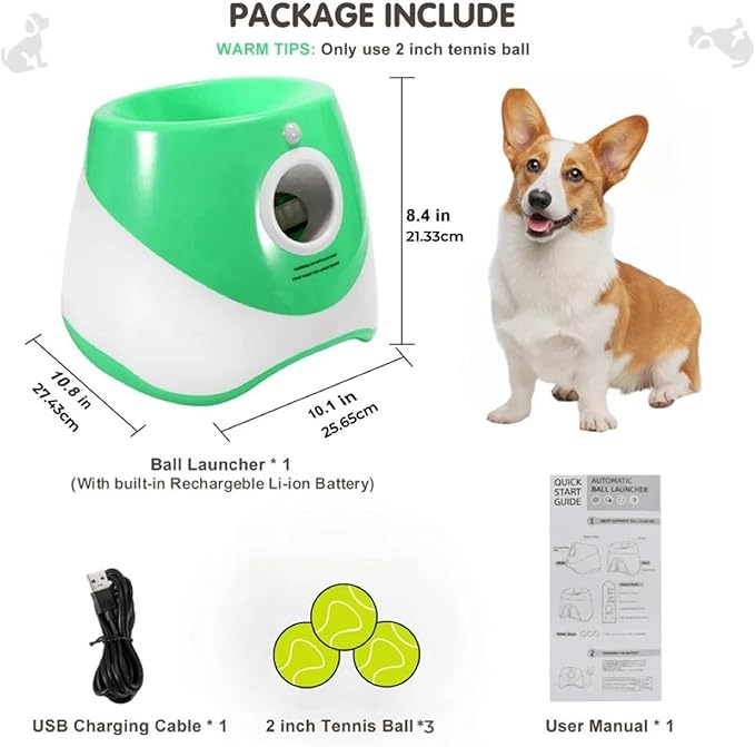 Dog Launcher Automatic Toy Tennis Throwing Pinball Machine Fun Interactive Throw Rechargable Catapult USB Charging(Dark Green)