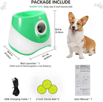 Dog Launcher Automatic Toy Tennis Throwing Pinball Machine Fun Interactive Throw Rechargable Catapult USB Charging(Dark Green)