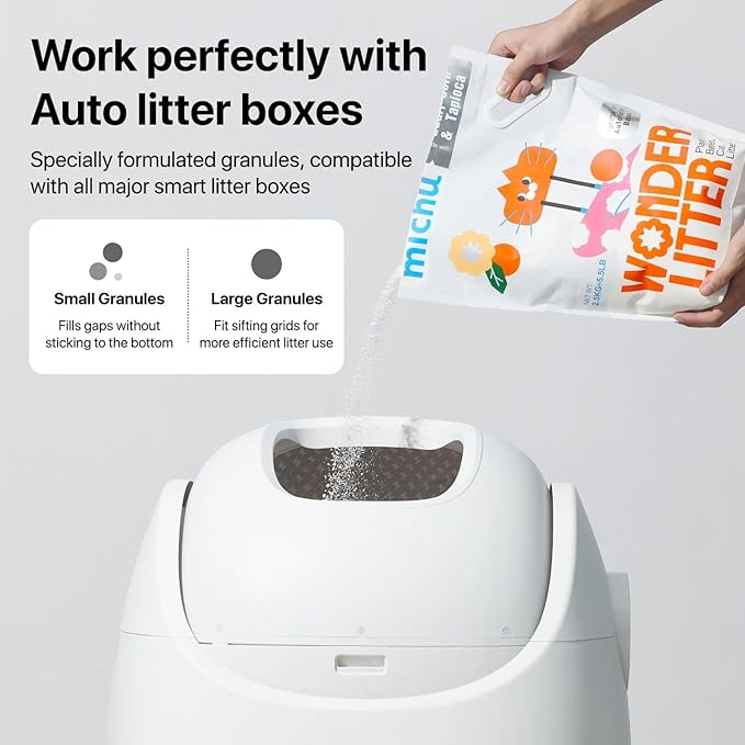 Michu Wonder Cat Litter, Cassava Plant-Based Cat Litter, Automatic Litter Box Friendly, Flushable & Fast Clumping, Low Dust Odor Control, 5.5lb/88oz - Lemon Tea 6 Pack
