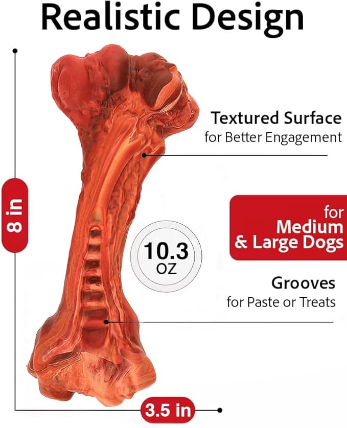 Dog Chew Toy - Natural Rubber Dog Toy, Beef Flavor – Dog Toys for Medium & Large Dogs - Bone-Shaped Chew for Dental Health - Indoor and Outdoor Play