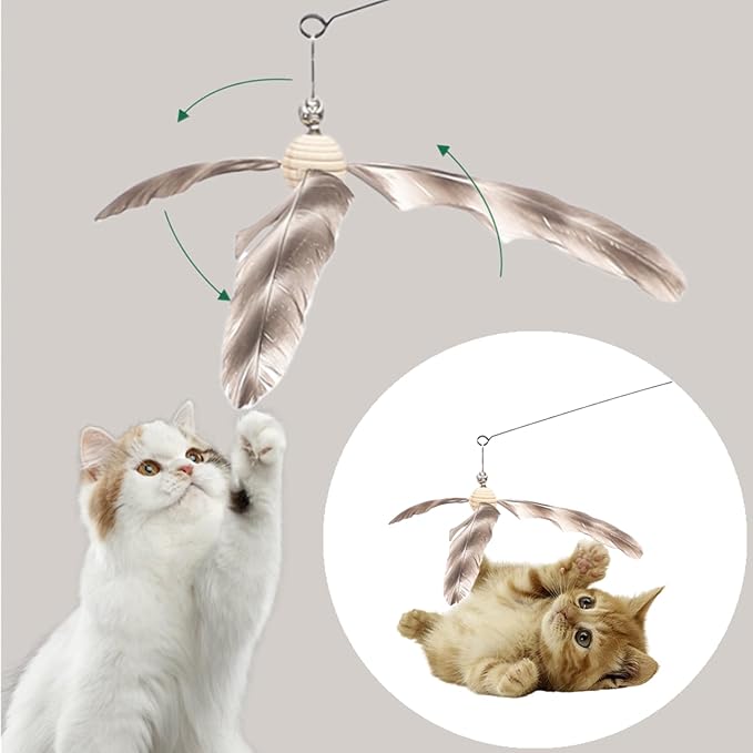 8 PCS Cat Wand Attachment Funny Spinning Feather Propeller Cat Toy Refill Cat Propeller Toy with Bell Cat Wand Attachment Replacement for Cats, Kittens, Cat Wand Toy