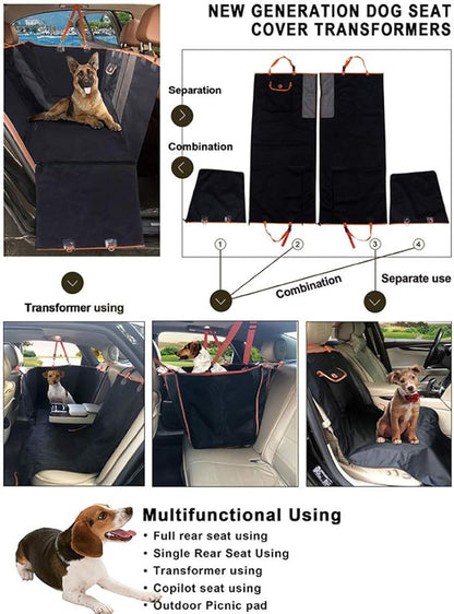 Dog Car Seat Cover, Convertible Dog Hammock Scratchproof Pet Car Seat Cover with Mesh Window, Storage Bag and Seat Belts, Durable Nonslip Dog Seat Cover for Cars Trucks SUVs (Black)