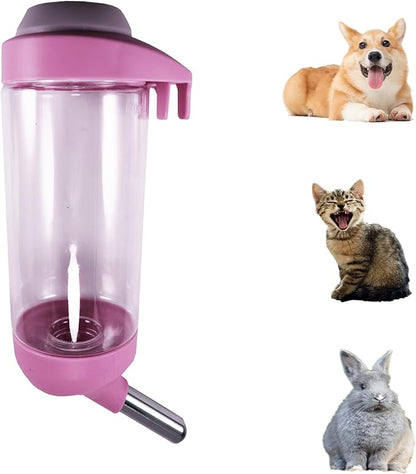 Dog Crate Water Bottle - 17 oz No Drip Kennel Pet Water Dispenser, Easy-to-Use Cage Water Bottle for Dogs, Cats, Small Animals, 500ML, Pink