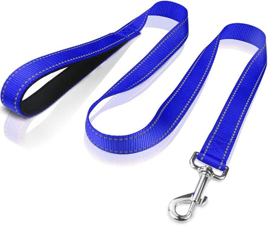 FunTags 4FT Reflective Dog Leash with Soft Padded Handle for Training,Walking Lead for Medium & Small Dogs,3/4 Inch Wide,Royal Blue