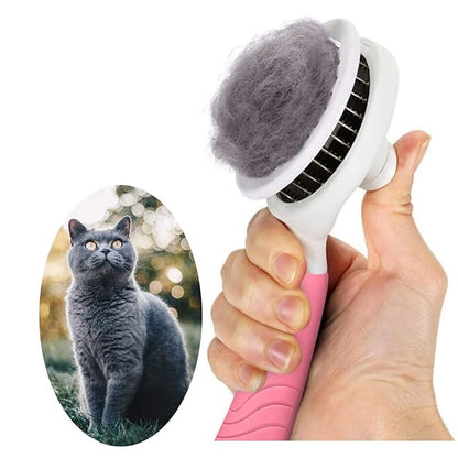 Self Cleaning Slicker Brush - Cat Brush Skin-Friendly Deshedding Grooming Massaging Tool for Long & Short Haired Pets, Cat Hair Brushes Easy Removes Undercoat for Dogs Cats Rabbits-UPGRADED, Pink