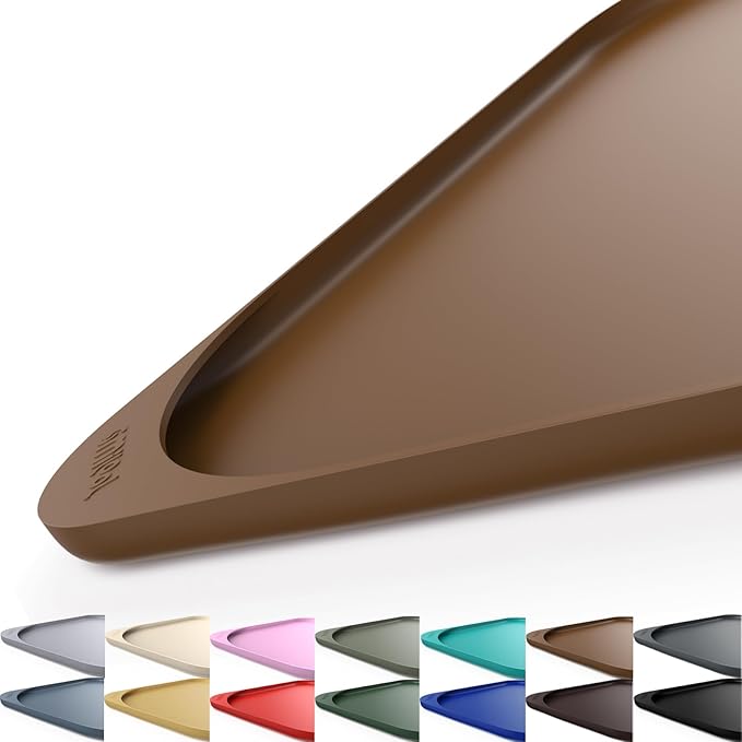 Silicone Pet Food Mat with Raised Edge for Food and Water Bowl, Dog Feeding Mats, Cat Food Trays for Floor Waterproof, Rubber Tray for Dogs and Cats, 19 x 12 x 0.7 Brown