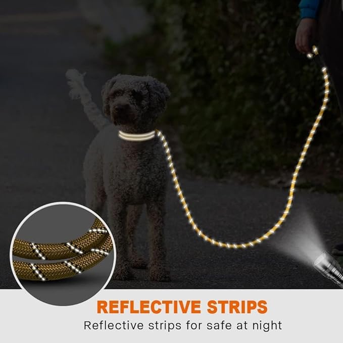 Taglory Rope Dog Leash 5 FT with Comfortable Padded Handle, Highly Reflective Threads Leash and Anti-Tangle Clip for Walking Small Dogs, 3/8 inch, Yellow