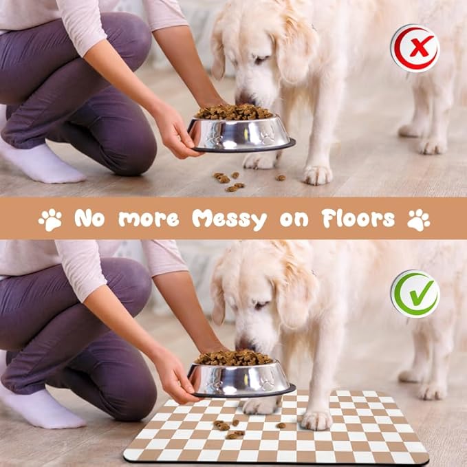 Dog Food Mats for Floors Waterproof, Pet Water Bowl Mats Pet Feeding Absorbent Placemats Plaid 16 * 24 inch