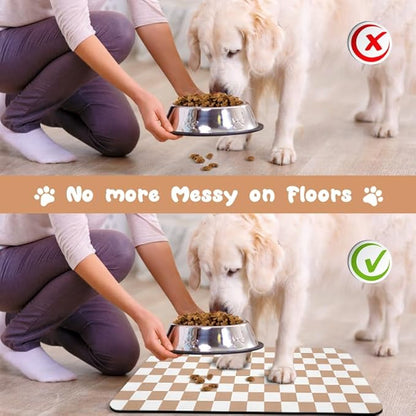 Dog Food Mats for Floors Waterproof, Pet Water Bowl Mats Pet Feeding Absorbent Placemats Plaid 16 * 24 inch