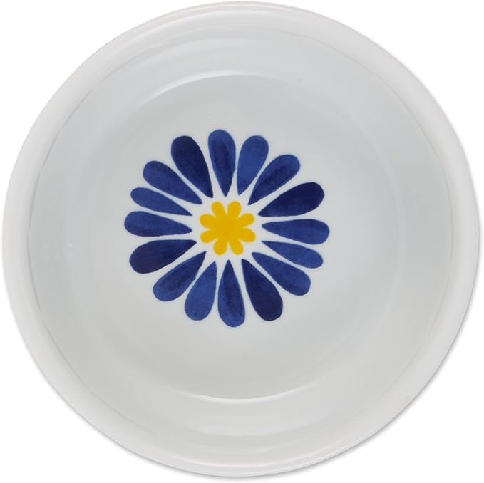 Bone Dry Ceramic Food & Water Bowls for Pets Non-Slip for Secure, Less Messy Feeding, Microwave & Dishwasher Safe, Small Set, 4.25x2, Azulejos Tile, 2 Count