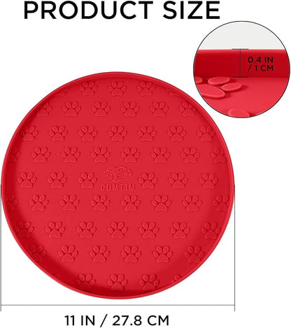 Comtim Waterproof Dog Food Mat - 2 Pack Silicone Pet Food Mat Dog Food Bowl Mats Cat Water Mats Eating Tray, Non-Slip Pet Placemat with Lip for Messy Drinkers to Protect Floor, Red 11"×11"